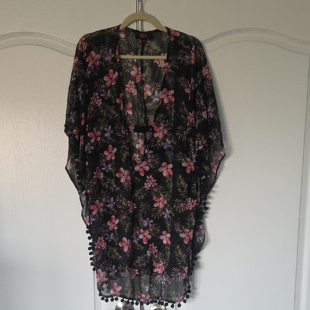 Floral Black and Pink Swim Coverup